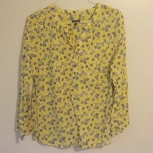 Yellow with blue flower print blouse